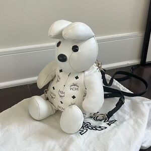 RARE MCM bunny rabbit bag white leather backpack visetos cute zoo doll plush